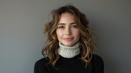 Portrait of a smiling woman with wavy hair - generative ai