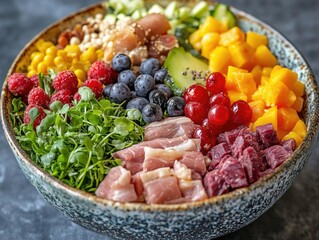 Canvas Print - Fruit and veggie platter with meat