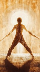 Poster - Kundalini Awakening Practice in a Serene Space Promoting Energy Renewal at Sunset