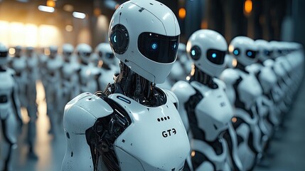 Poster - Advanced Androids in a Futuristic Robot Prison During a Productive Assembly Session