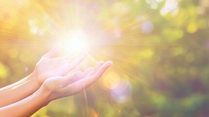 Poster - Hands Channeling Reiki Energy During an Initiation Ceremony in a Serene Outdoor Setting