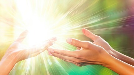 Poster - Reiki Initiation Ceremony With Hands Connecting in a Serene Outdoor Setting