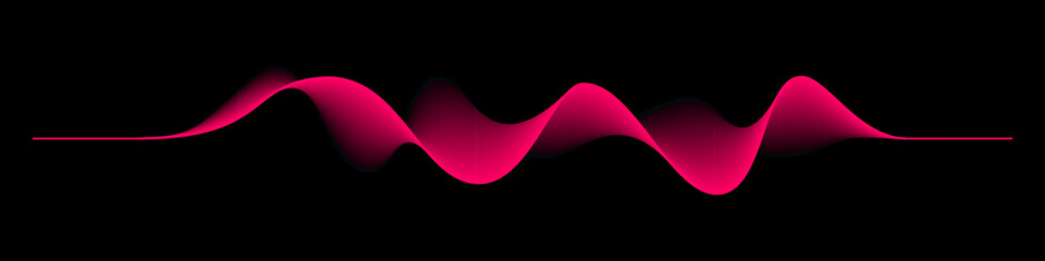Poster - Abstract sound rhythm wave vector illustration. Pink red flowing waveform isolated on black background creating vibrant and dynamic visual effect. Modern digital design element.