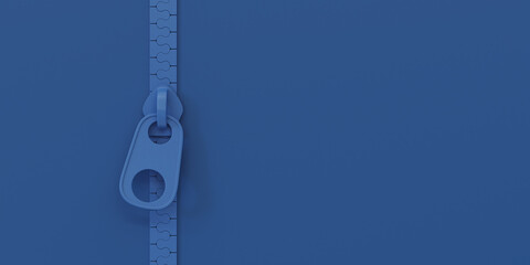 zipper on blue background, 3d illustration of blue zipper on white background. 3d rendering.