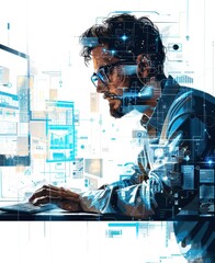 Poster - A Man Immersed in Digital Data and Technology