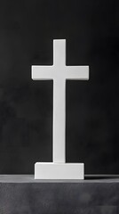 Wall Mural - Minimalist plain black background with a white cross, featuring a solid gray backdrop for product photography with soft lighting and no shadows