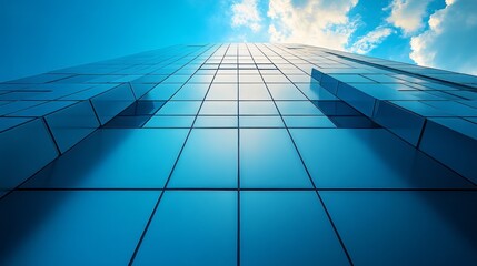 Poster - A tall building with a blue sky and clouds