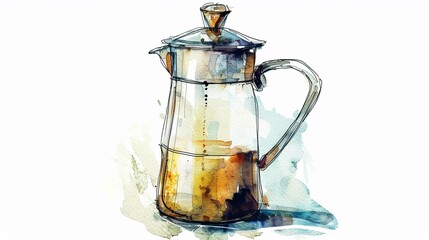 Coffee percolator with a clear top,Clipart, watercolor illustration, Perfect for nursery art The style is hand  drawn, white background