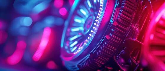 Poster - close-up of cooling fans with neon lights in gaming or computer hardware.