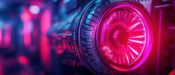 Poster - close-up of cooling fans with neon lights in gaming or computer hardware.