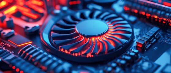 Poster - close-up of cooling fans with neon lights in gaming or computer hardware.