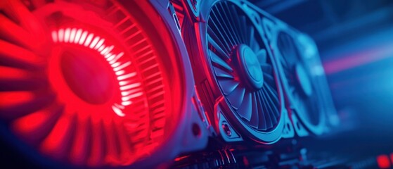 Poster - close-up of cooling fans with neon lights in gaming or computer hardware.