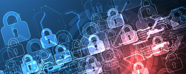 Aufkleber - Secure digital background. Virtual confidential, programming protection. Hand drawn vector.