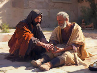 a kind samaritan helps an injured man, embodying love and compassion, transcending cultural barriers
