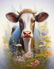 Canvas Print - Cow in the field in summer 