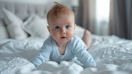 Canvas Print - The adorable baby on bed