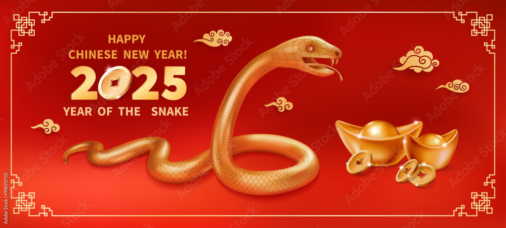 Snake is a symbol of the 2025 Chinese New Year. Realistic 3d figure of ...