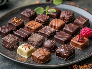 exquisite handmade chocolate plates with intricate designs and luxurious fillings.