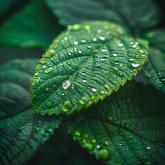 Poster - Close up of Raindrop on Green Leaf Capturing Fine Details and Rainy Concept