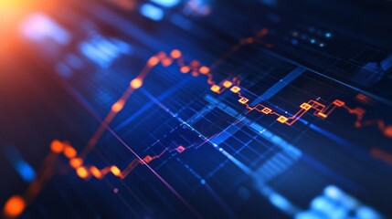 Aufkleber - A financial line graph on a computer screen, with sharp, upward trends and key data points highlighted, showing market growth in detail.