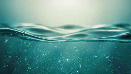 Canvas Print - A close up of a blue ocean with bubbles and stars, AI