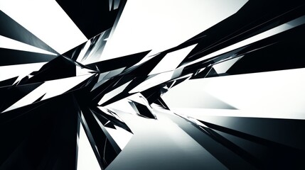 Poster - a high-contrast abstract background with bold, angular lines and sharp angles, set against a dark ba