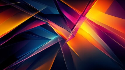Poster - a high-contrast abstract background with bold, angular lines and sharp angles, set against a dark ba