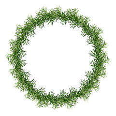 Wall Mural - wreath of coniferous branches (yew) isolated on white background. a design element, basis for creati