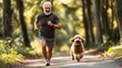 © liliyabatyrova - A man and his dog are running together in a forest
