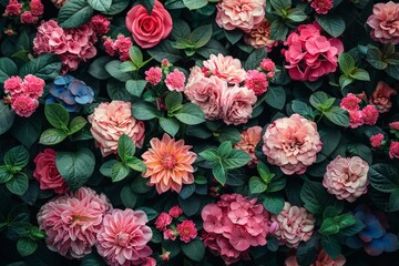 Poster - Floral grid backdrop at a garden wedding, showcasing vibrant flowers arranged in a geometric pattern