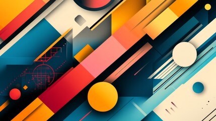 Leinwandbilder - A vibrant, abstract graphic design featuring bold geometric shapes and bright colors, with a modern and dynamic composition ideal for digital backgrounds.