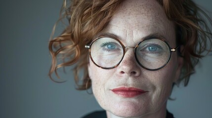 Canvas Print - Portrait of a Woman with Curly Hair and Glasses