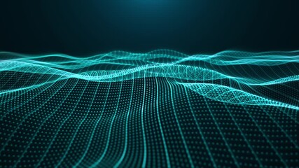 Wall Mural - light blue waves background with flowing field of bright particles and lines with glow effect. abstr