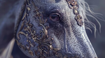 Poster - A Close-Up Look at a Horse's Eye with a Intricate Golden Ornamentation