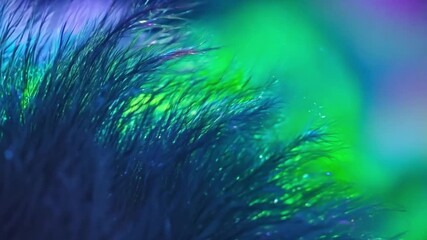 Poster - A beautiful, colorful feather with a green and purple bokeh, showcasing the intricate details and delicate nature of this natural wonder