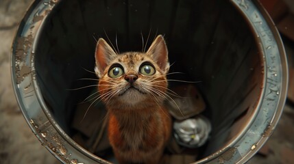 Wall Mural - Curious Kitten Inside a Bin