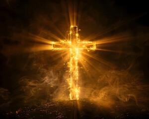 Glowing Cross Concept with Heavenly Rays of Divine Light