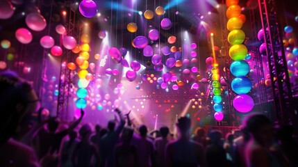 Vibrant Festival Celebration with Colorful 3D Stages and Animated Performances