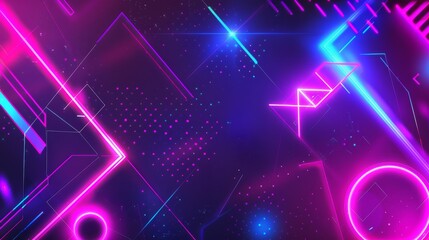 Wall Mural - Abstract neon pink and blue background featuring a composition of geometric shapes and light trails. The vibrant, illuminated design creates a futuristic and dynamic visual effect