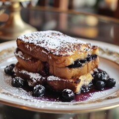 Wall Mural - Delicious French toast with blueberries and powdered sugar.