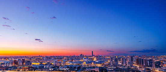 Wall Mural - Astana, Kazakhstan panorama night city Nur-Sultan aerial top view