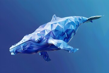 Wall Mural - Polygonal Ice Whale 3D Render in Geometric Arctic Scene