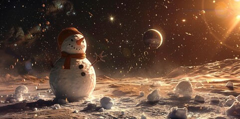 Wall Mural - Snowman in Space