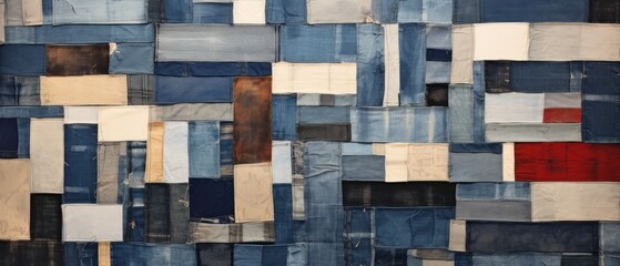 Canvas Print - Denim Patchwork Material Structure Background - Generative AI