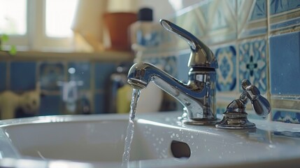 Canvas Print - Water Running From Sink Faucet