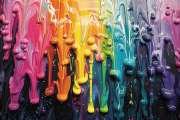 Poster - Colorful paint drips blend together, forming dynamic patterns that capture attention and evoke creativity. Generative AI