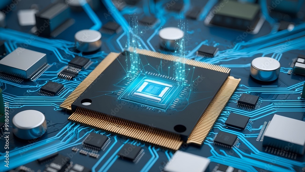 Advanced Technology Concept Visualization Circuit Board CPU Processor ...