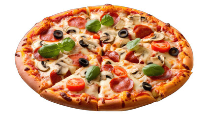 Pizza delicious isolated on PNG transparent, white background