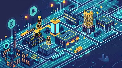 Technological growth, smart infrastructure, flat design illustration