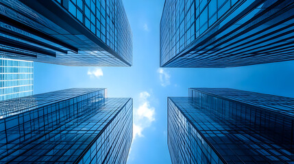 Canvas Print - Modern glass skyscrapers against a blue sky.